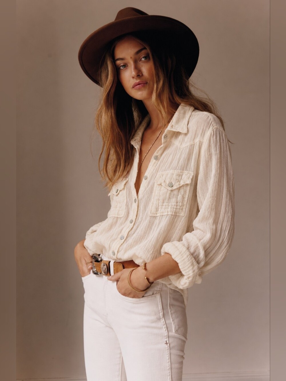 Jen's Pirate Booty Gauze Blouse Size M Button Up Shirt 100% Cotton